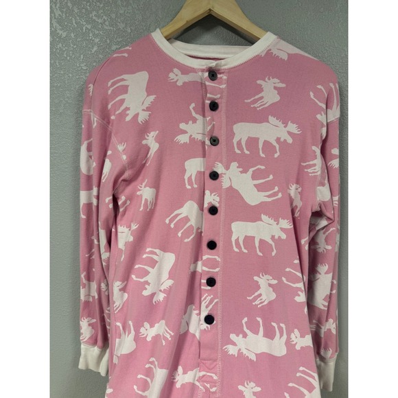 Lazy One Pink Moose Print Pajama Jumpsuit Women's Size Medium Button Up Footless - Picture 4 of 7